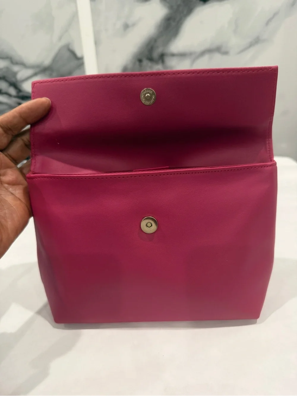 Salvatore Ferragamo Fuchsia. Faux Leather Cosmetic Case with Gold Plaque